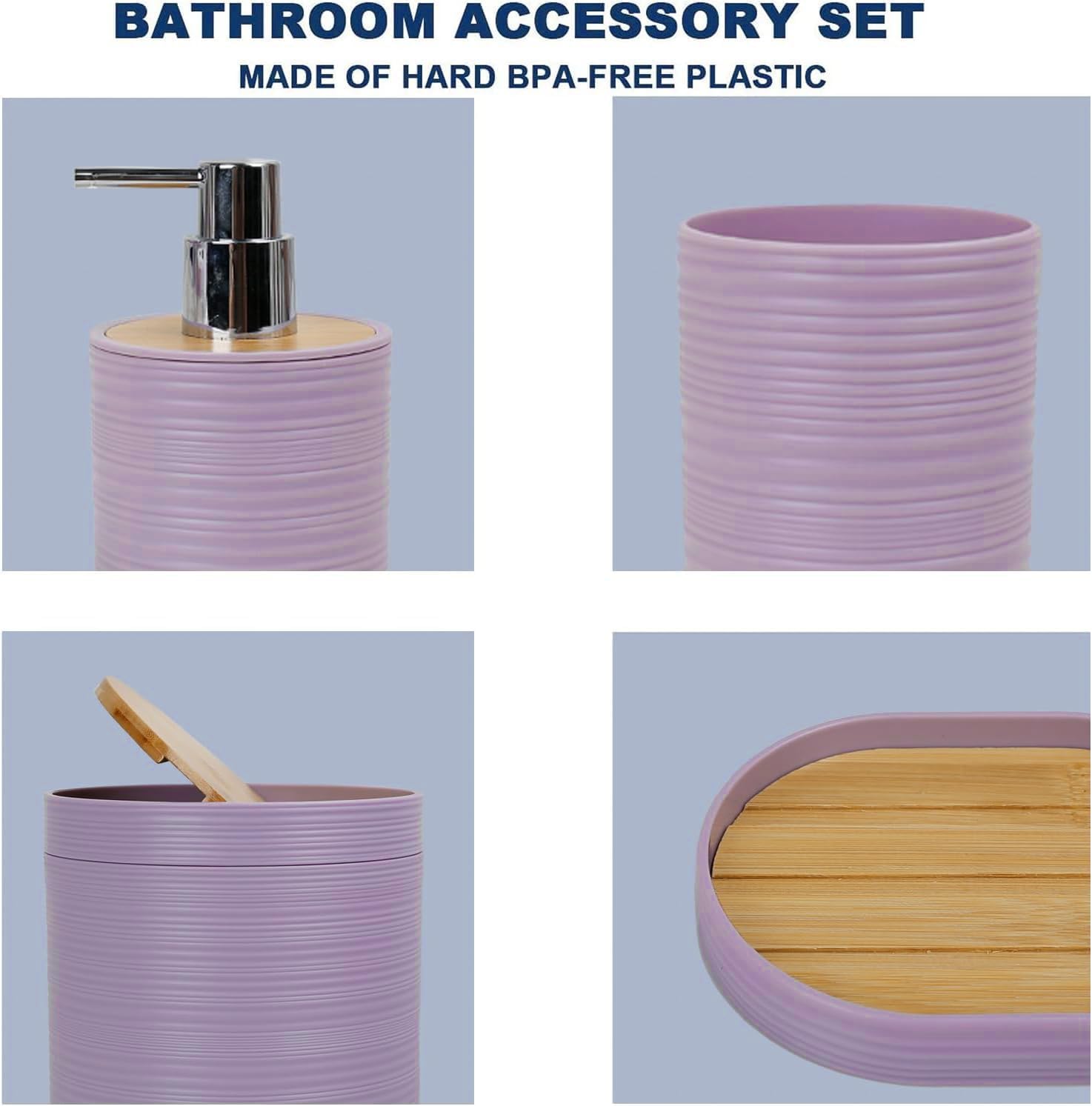 CERBIOR 6-Piece Bamboo Bath Ensemble with Soap Dispenser and Toothbrush Holder Set