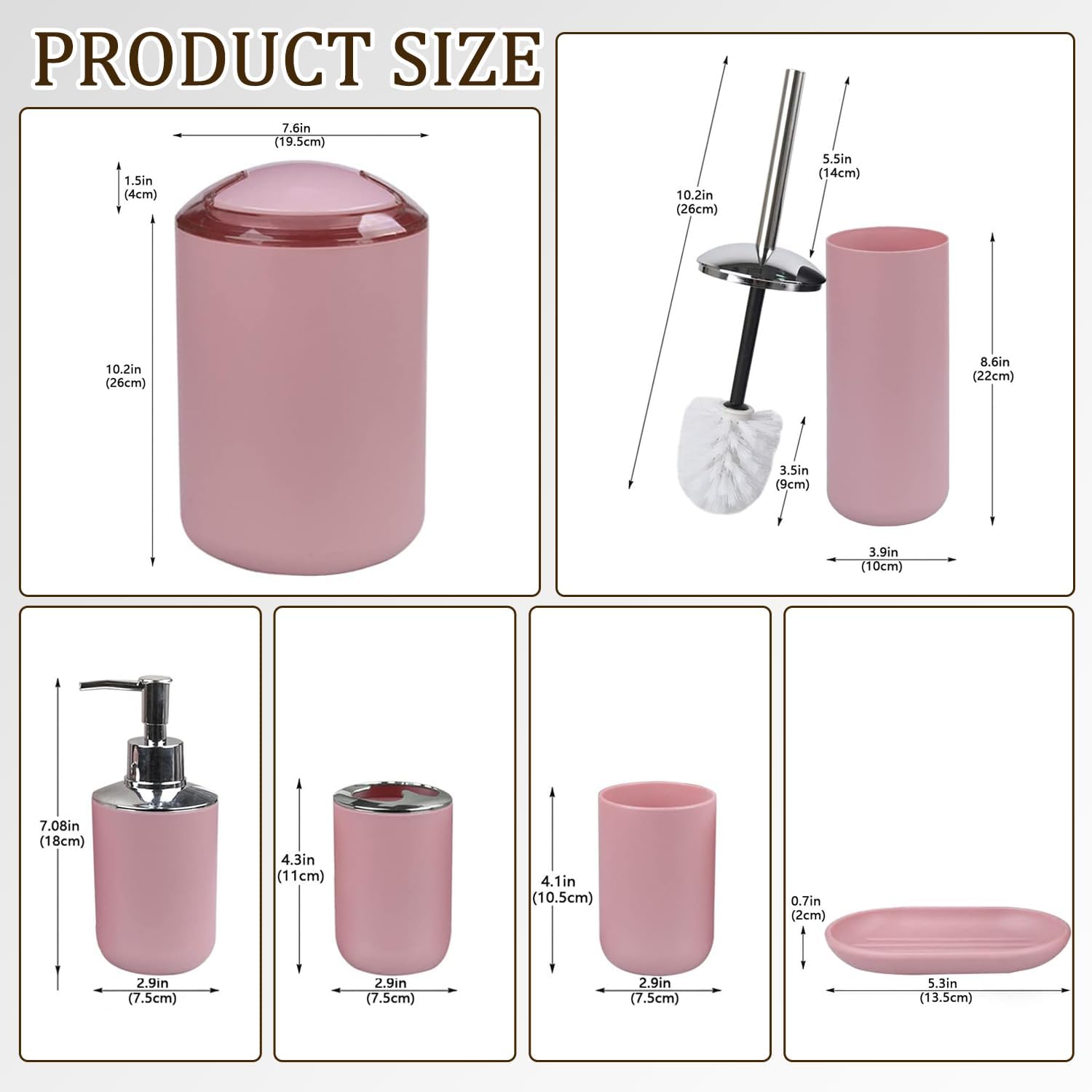 CERBIOR 6-Piece Bathroom Accessory Set Blush Pink 1