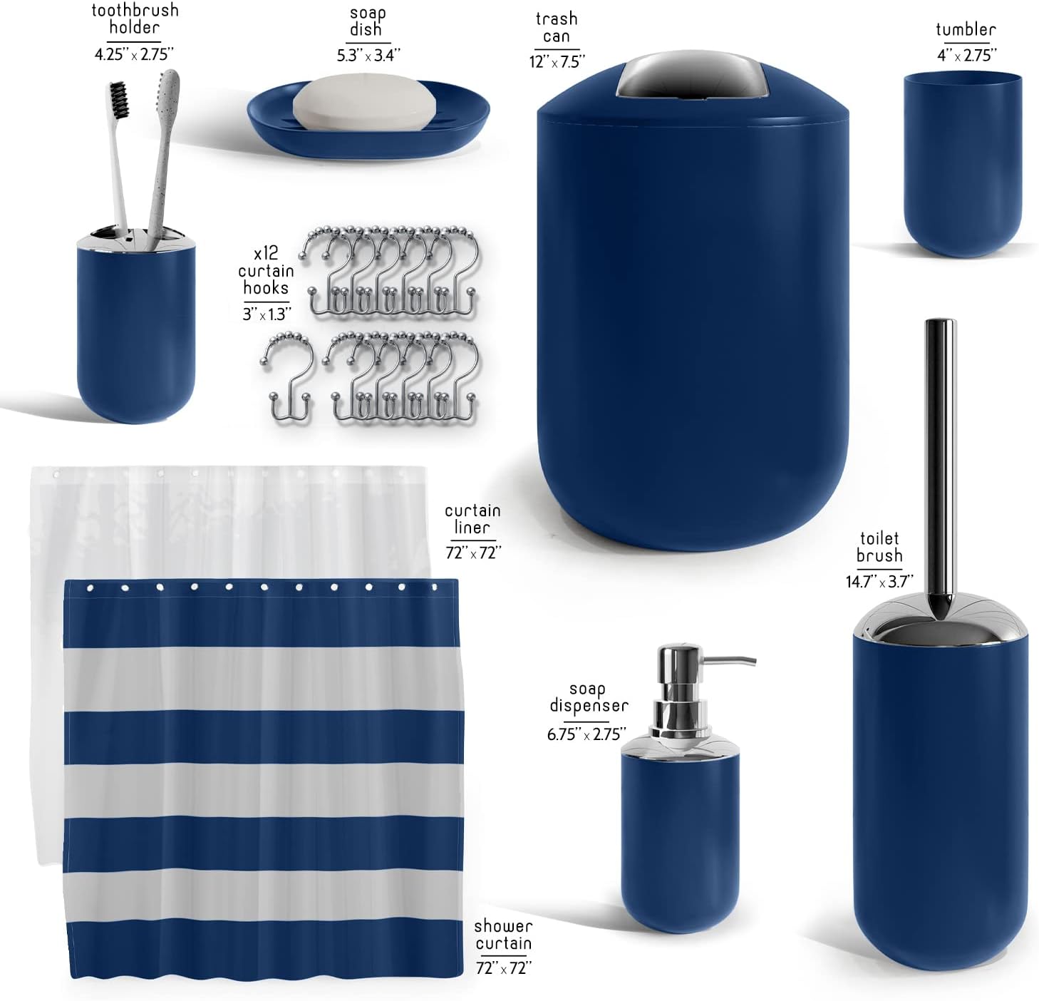 Clara Clark Navy Blue Bathroom Accessory Set 20PC