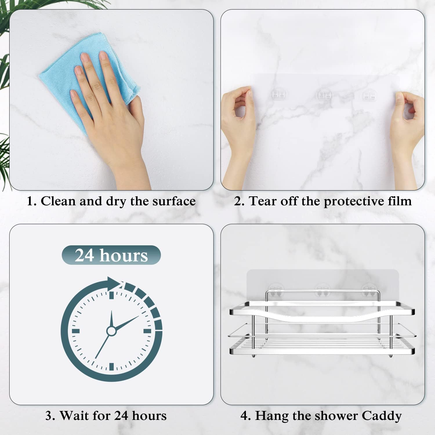 EAGMAK 4 Pack Transparent Shower Caddy Adhesive