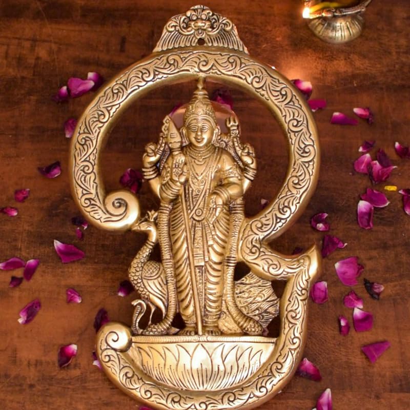 Statuestudio Lord Murugan Wall Hanging Brass Kartikeya Sculpture 13 Inch