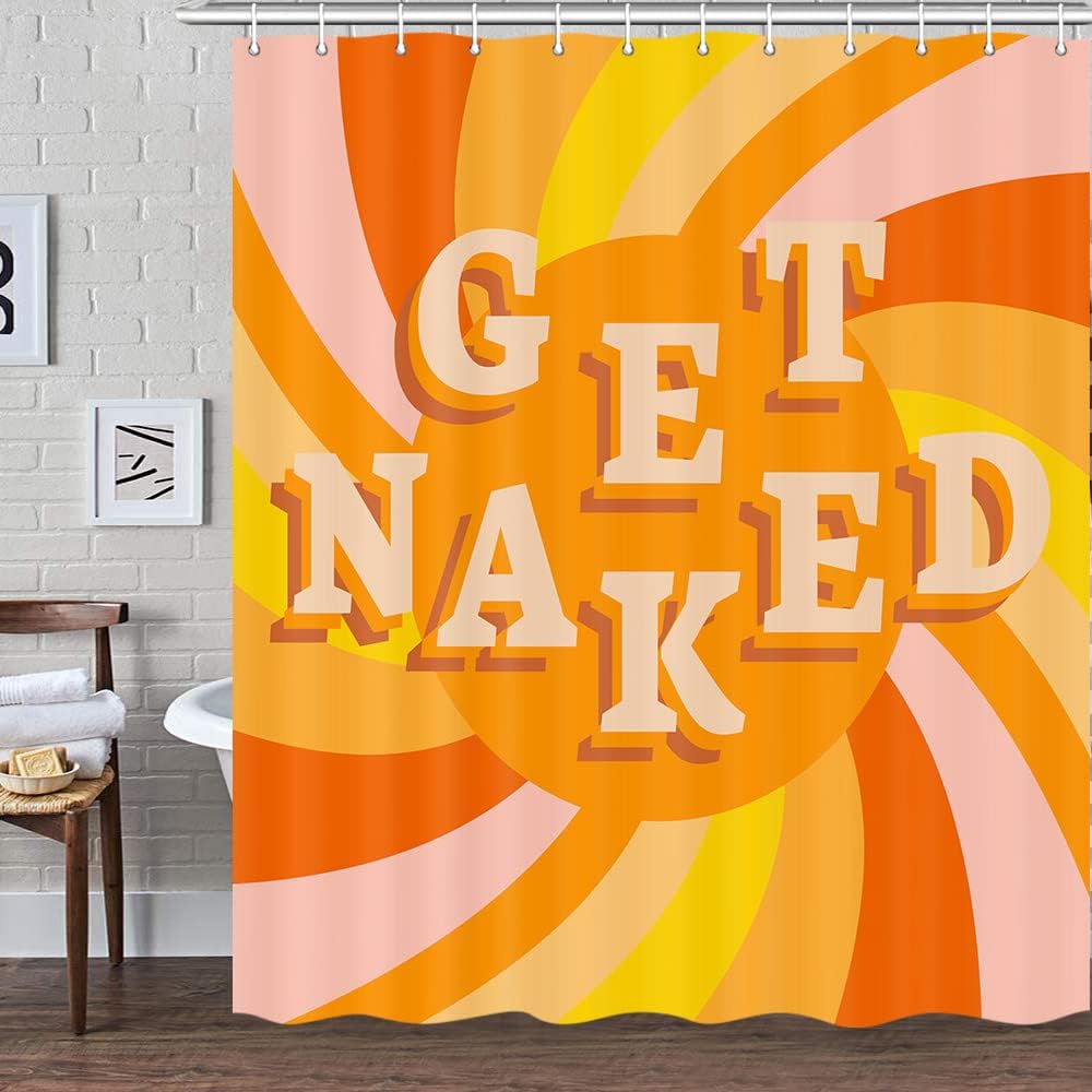 JAWO Funny Get Naked Boho 70s Retro Shower Curtain Set