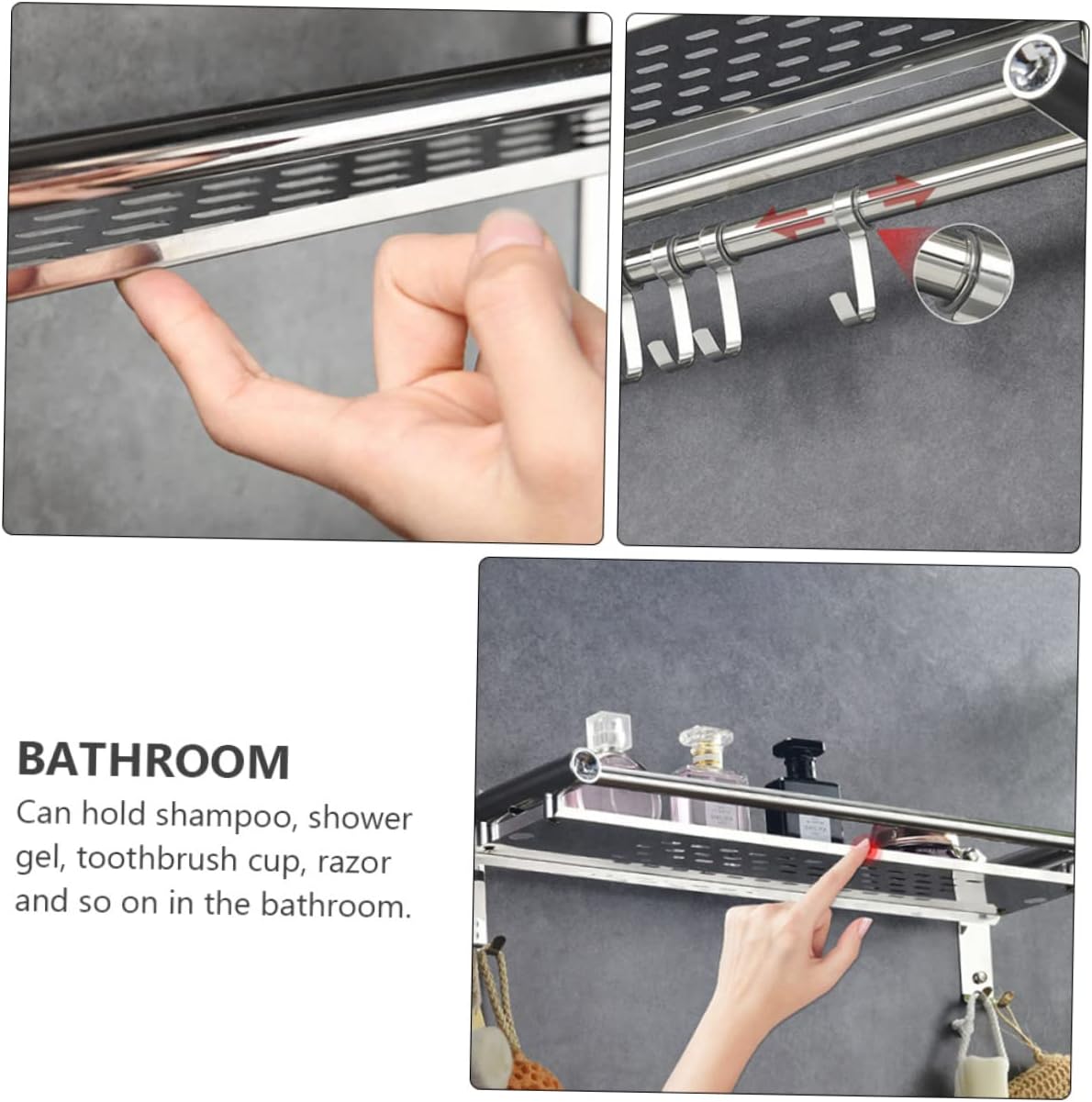 Stainless Steel Bathroom Shelf With Towel Bar Holder