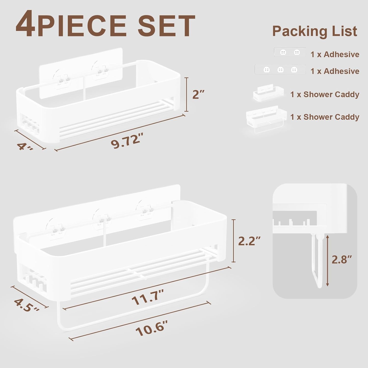 Necvha Adhesive Shower Caddy with 12 Hooks and Towel Rack 1