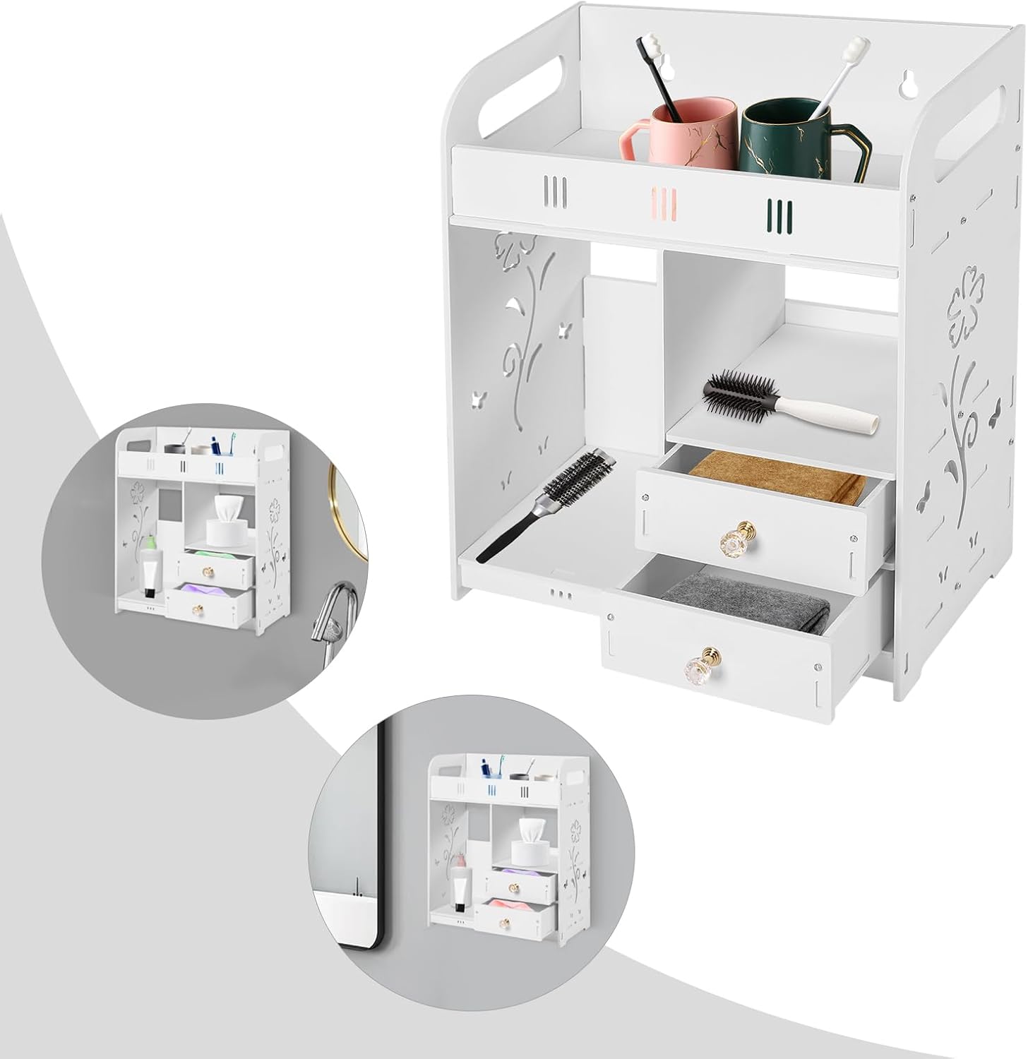 CAIHAOA Bathroom Wall Mount Cabinet with 2 Drawers and 2 Storage Areas