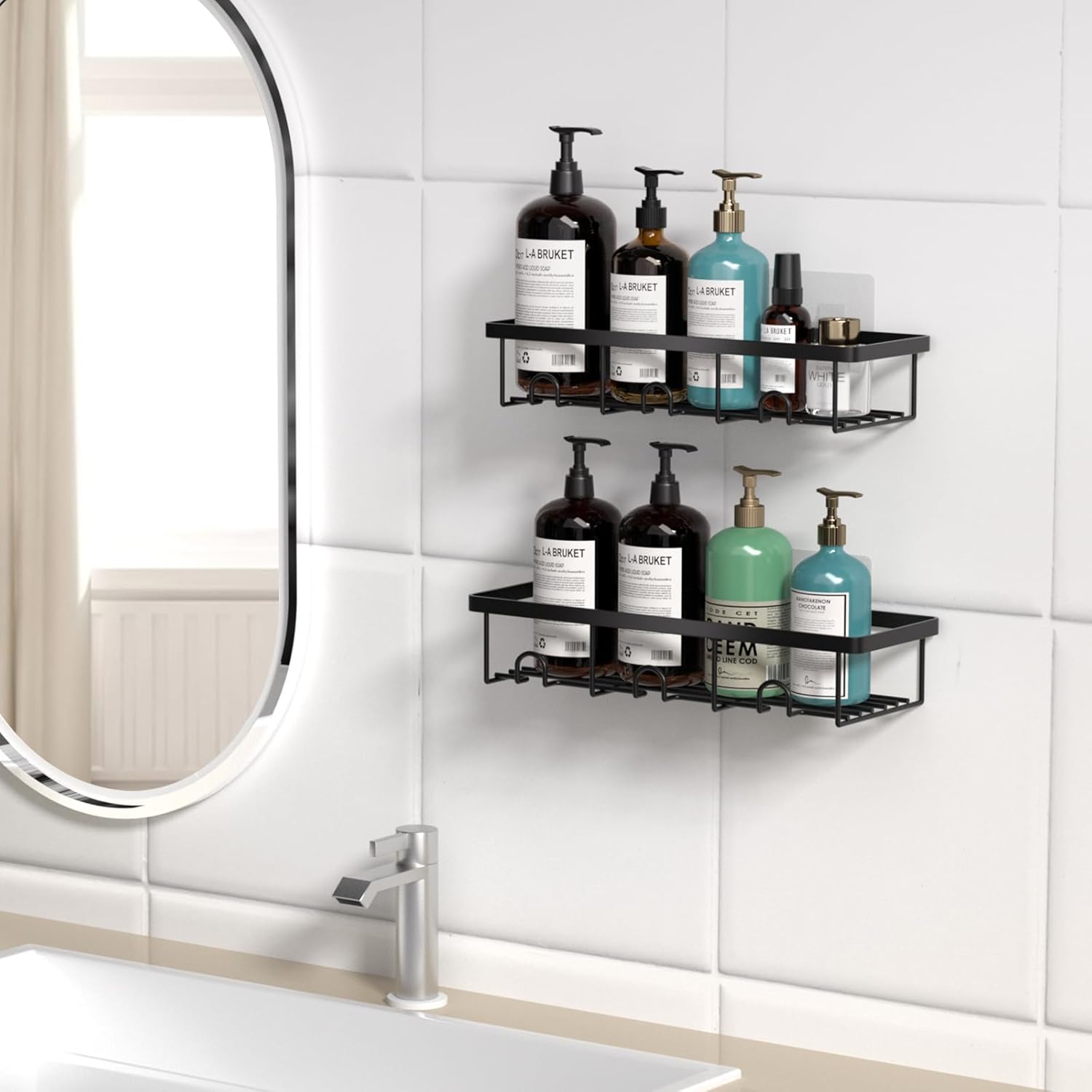 Oasiteege 2 Pack Black Shower Shelves Organizer