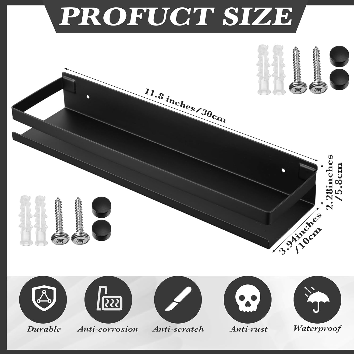 Lallisa 2 Piece Black Stainless Steel Shower Shelf Organizer