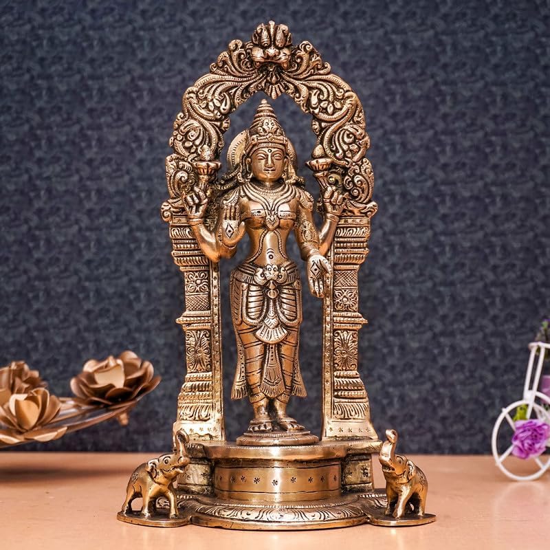 Statuestudio 9 Inch Brass Lakshmi Idol for Home Temple Puja