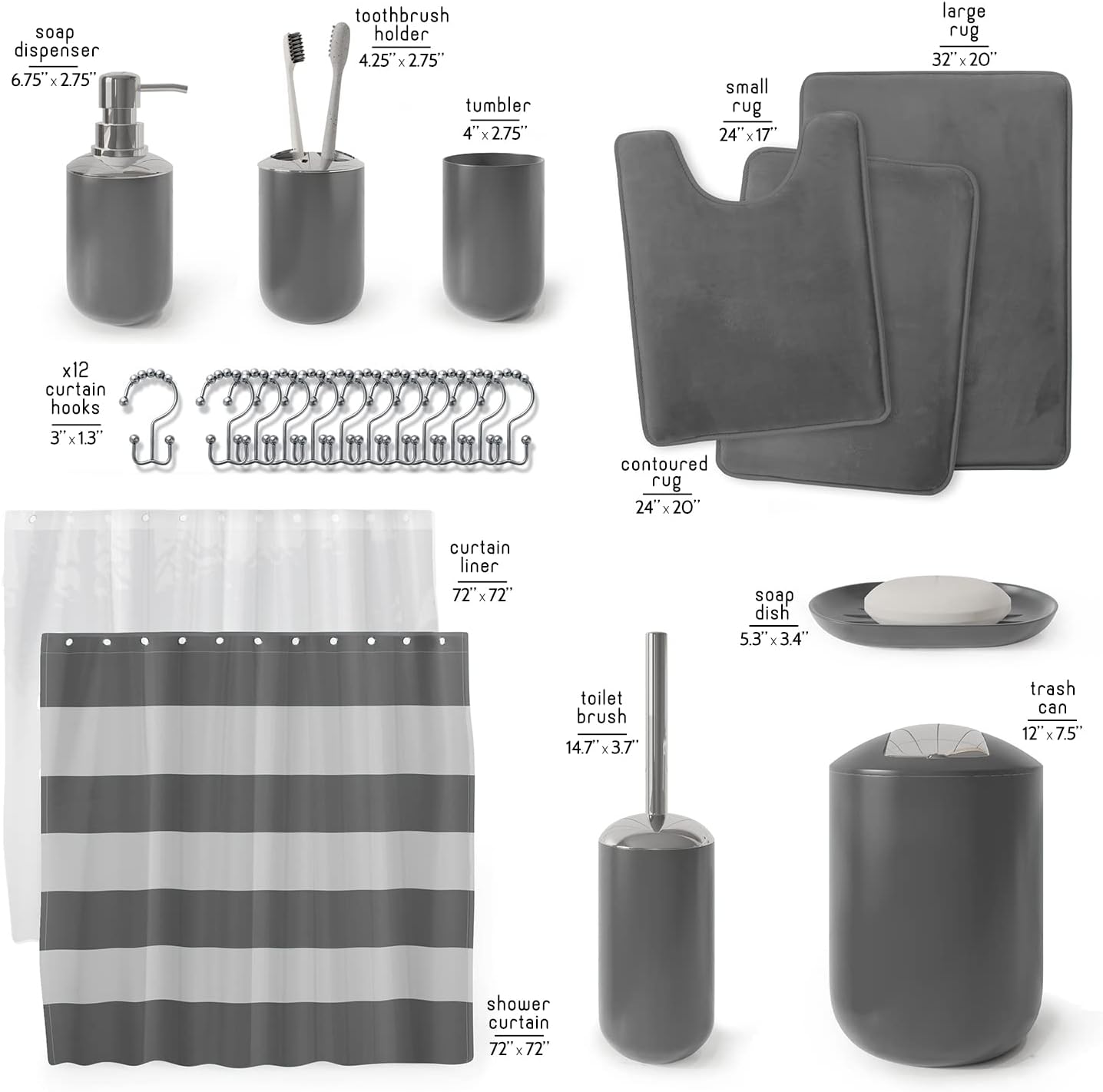 Clara Clark Gray Bathroom Accessory Set 23PC