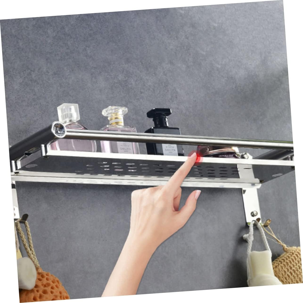 COOLHIYA Toilet Bathroom Storage Rack Non-punch Movable Hook Shampoo Holder