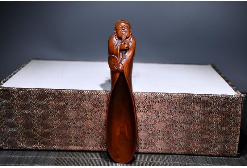 Handmade Boxwood Moneybags Tea Shovel Statues Home Decor