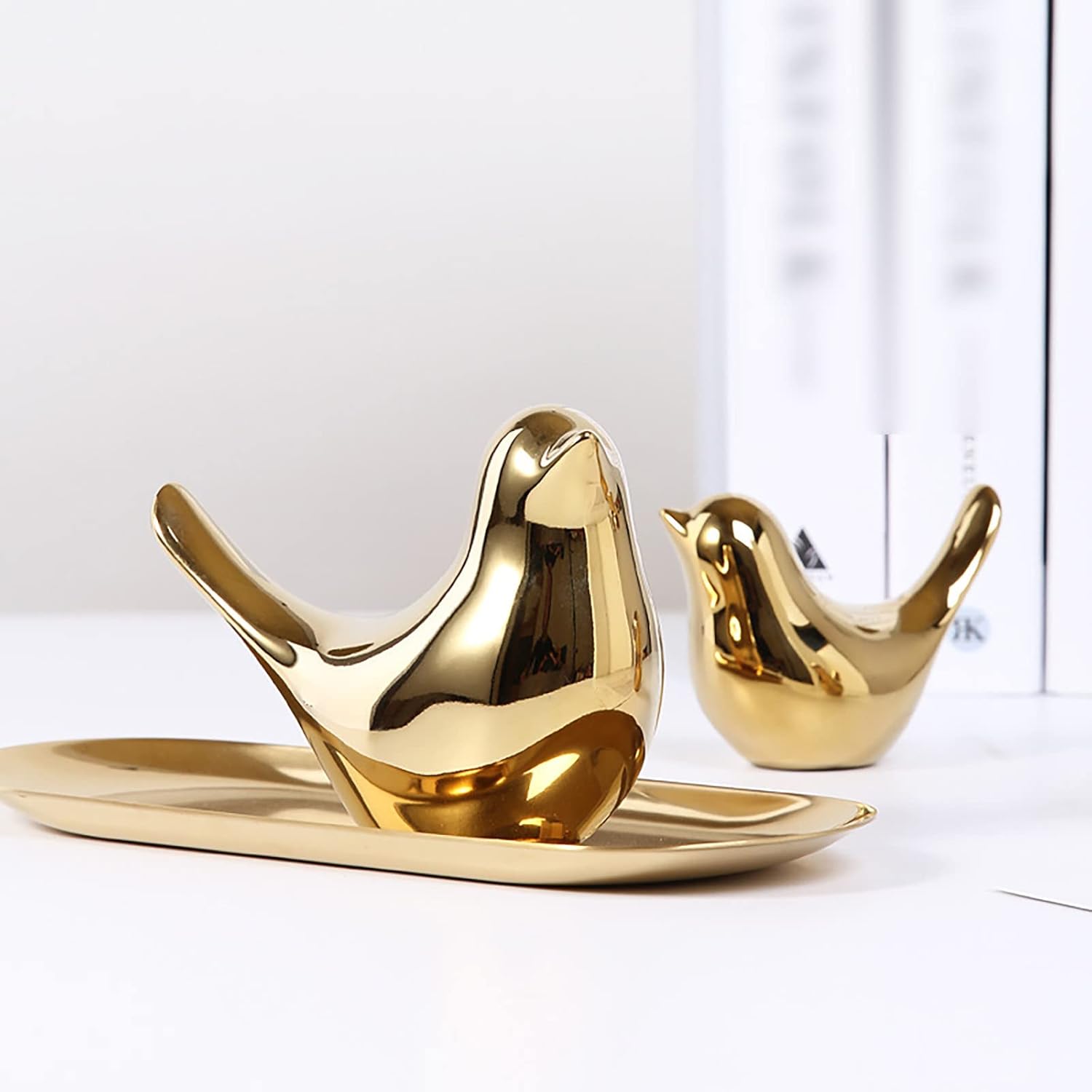 Nudsfuii Gold Ceramic Bird Ornament Sculpture