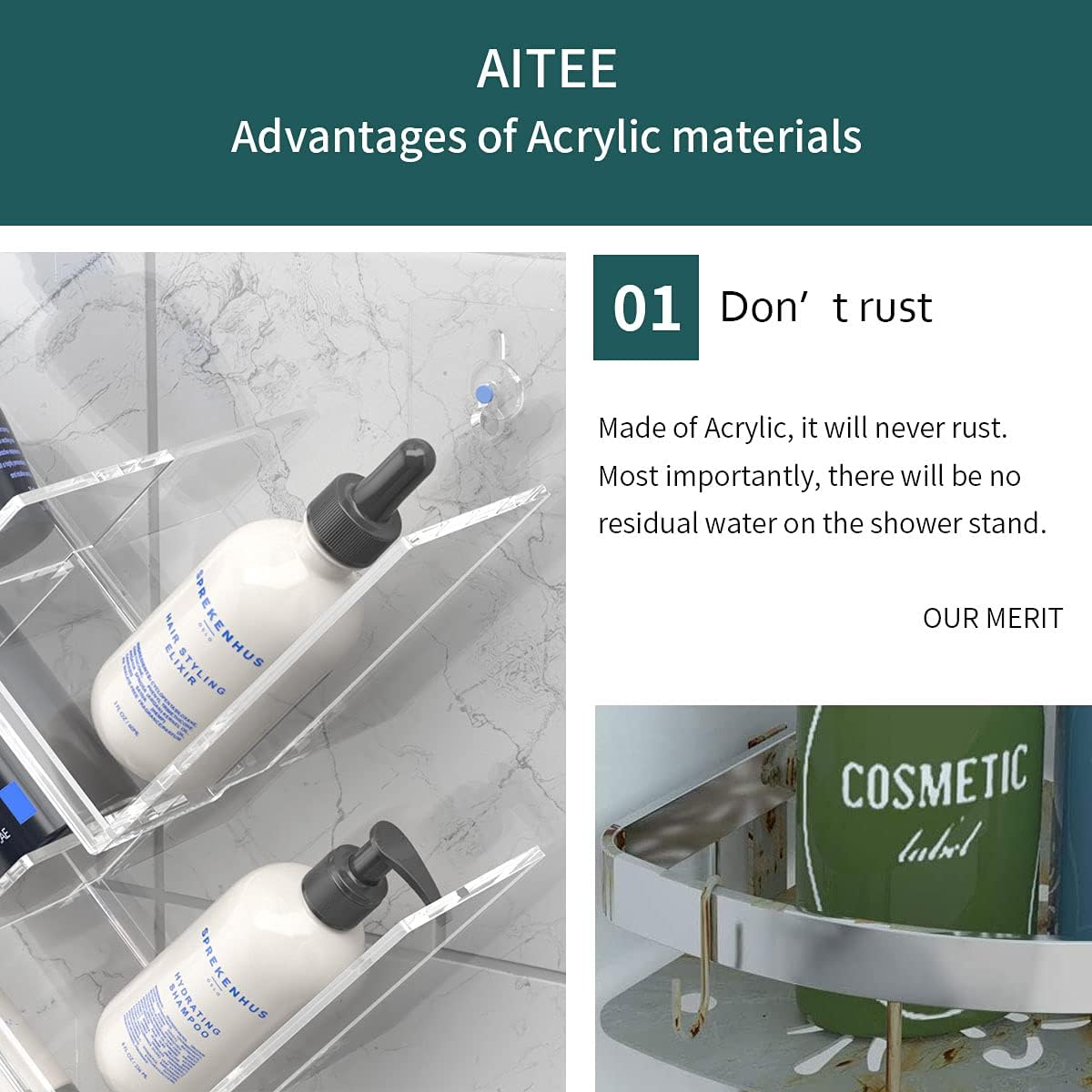 AITEE Clear Acrylic Shower Caddy Organizer Shelf