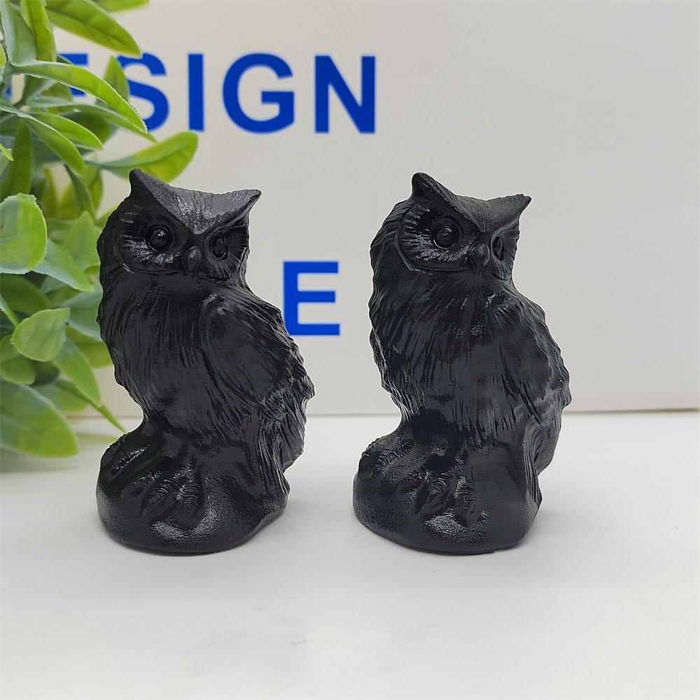 Natural Obsidian Owl Skull Figurine Decoration