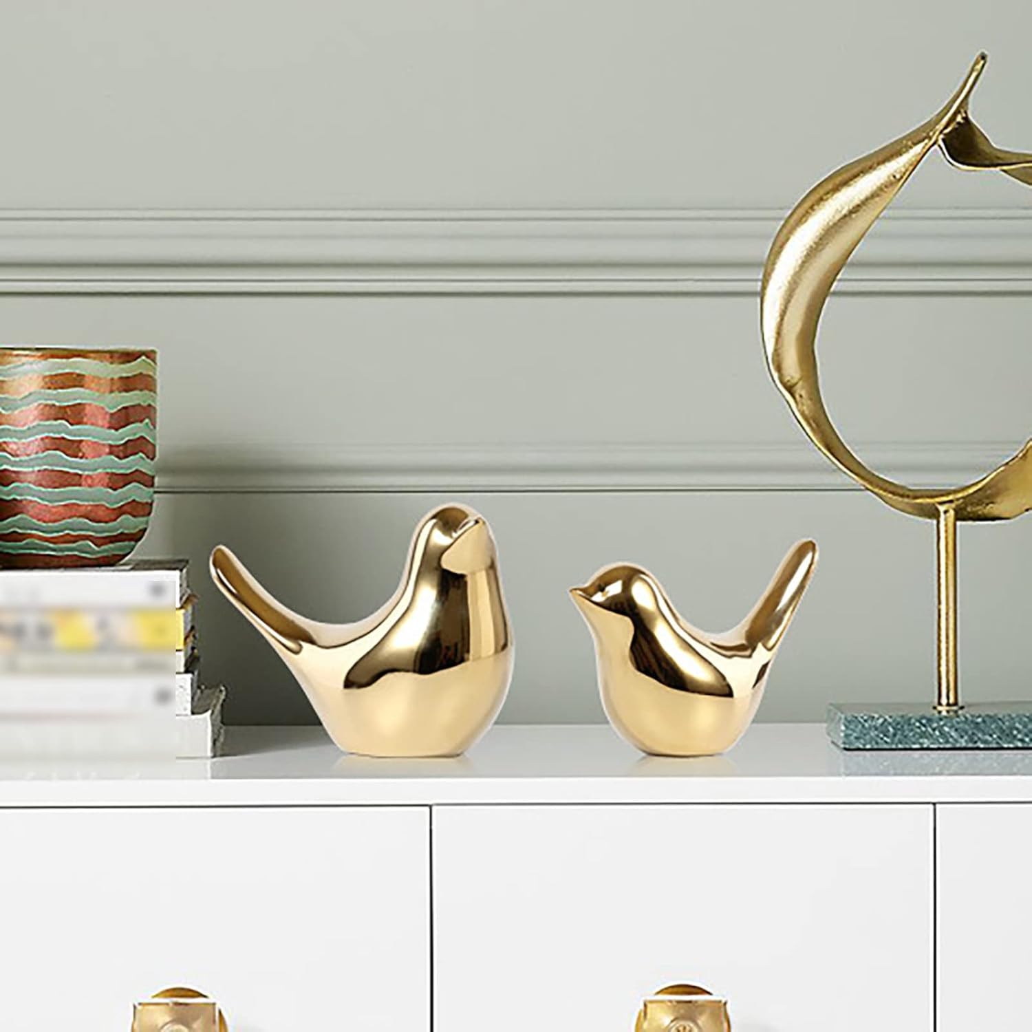 Nudsfuii Gold Ceramic Bird Ornament Sculpture
