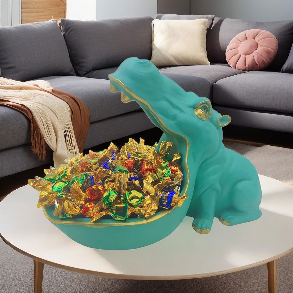 CUZOKOLA Turquoise Hippo Candy Dish Sculpture