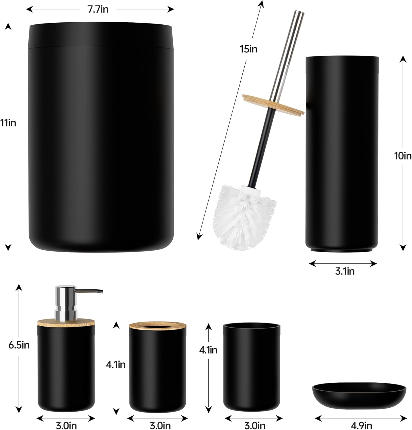 Fun Memories 6-Piece Bamboo Bath Accessory Set Black
