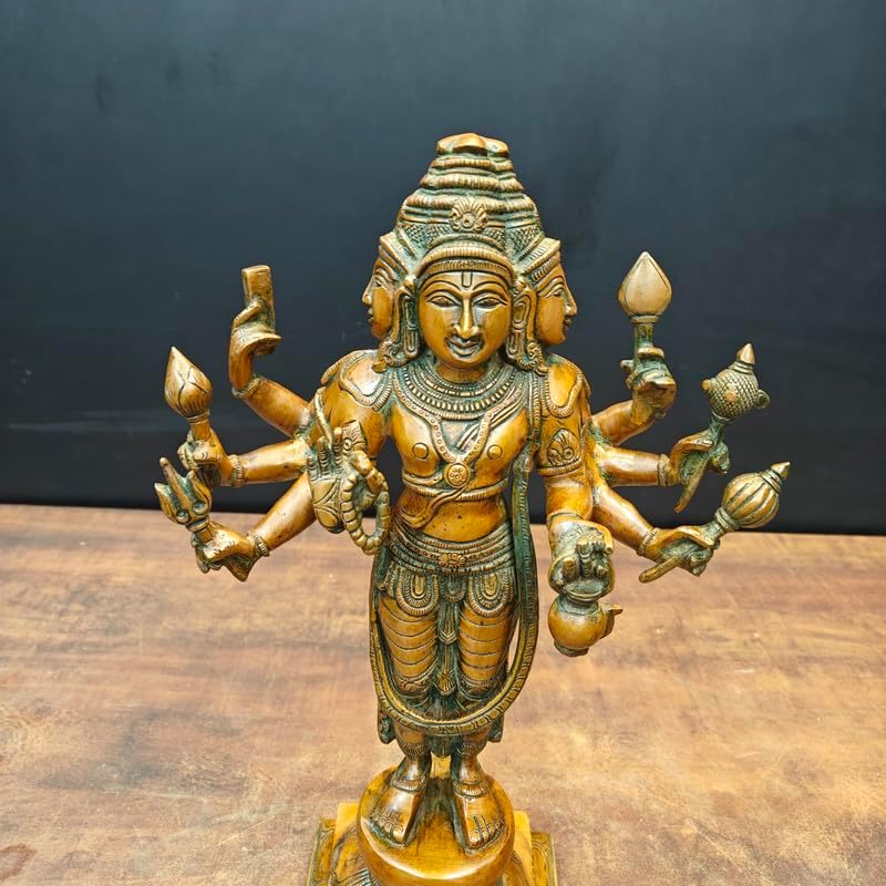 Statuestudio Lord Brahma Statue Brass with Gold Finish