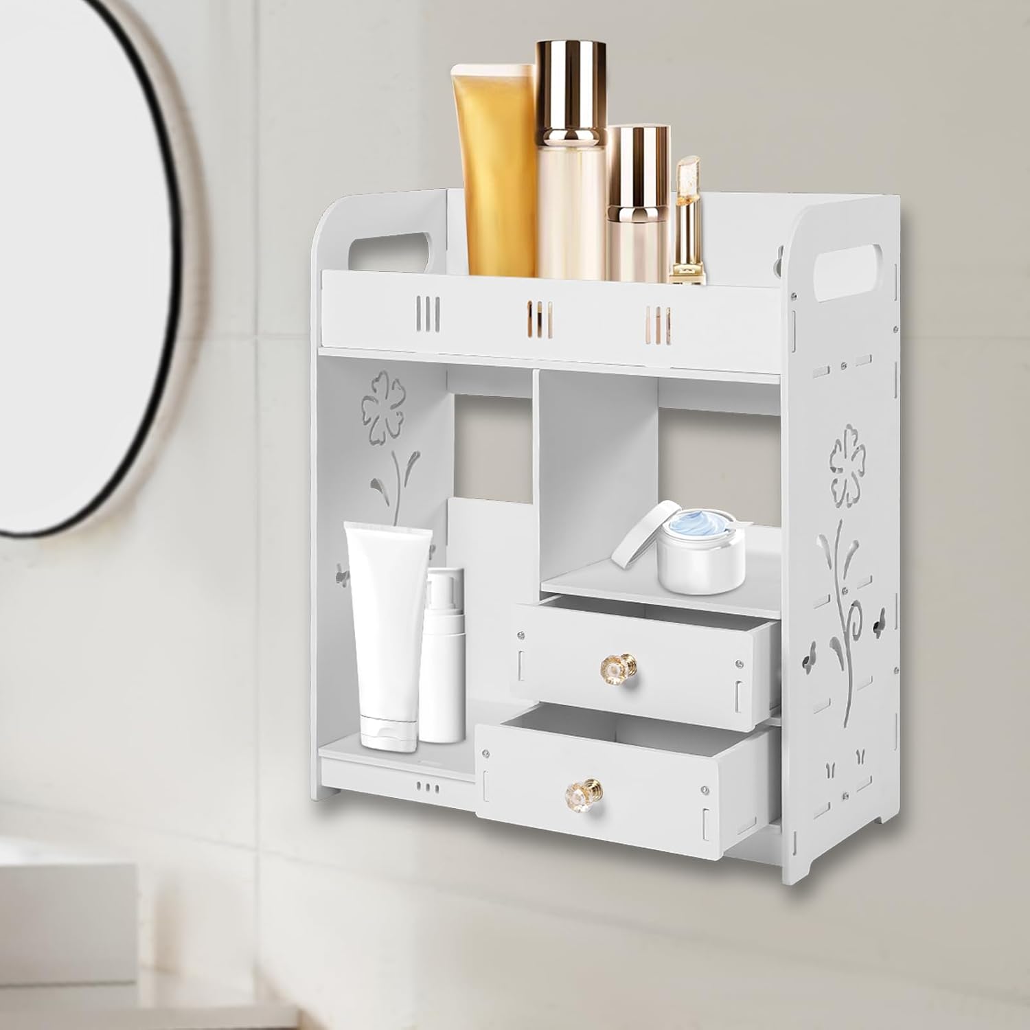 SNKOURIN Wooden Bathroom Cabinet with Two Drawers