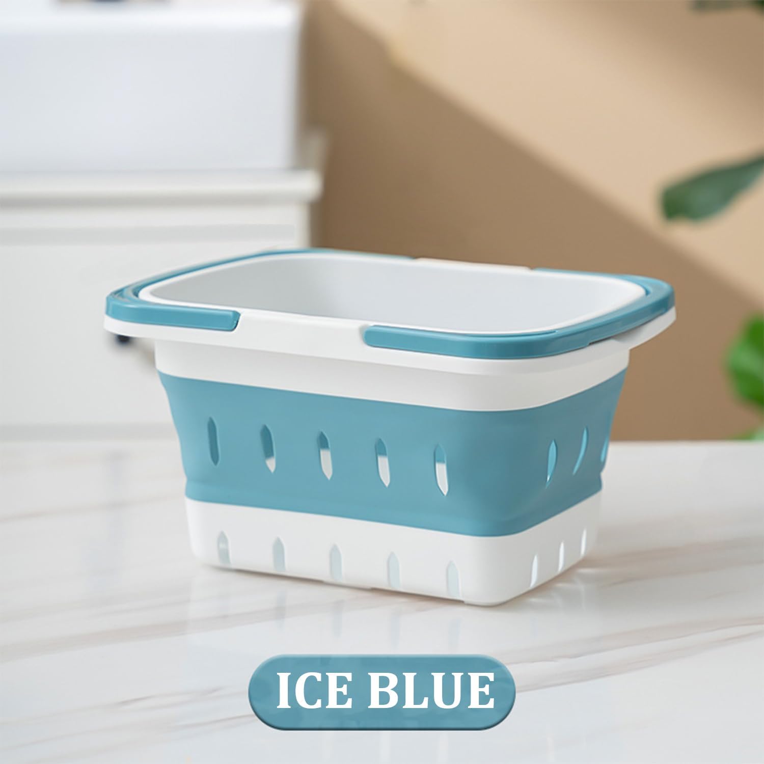 Haundry Foldable Shower Caddy Basket with Handles - Blue