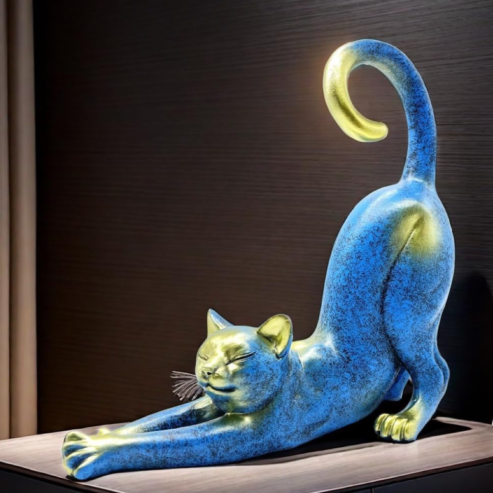 SHTWX Cat Stretching Statue Figurine Sculpture