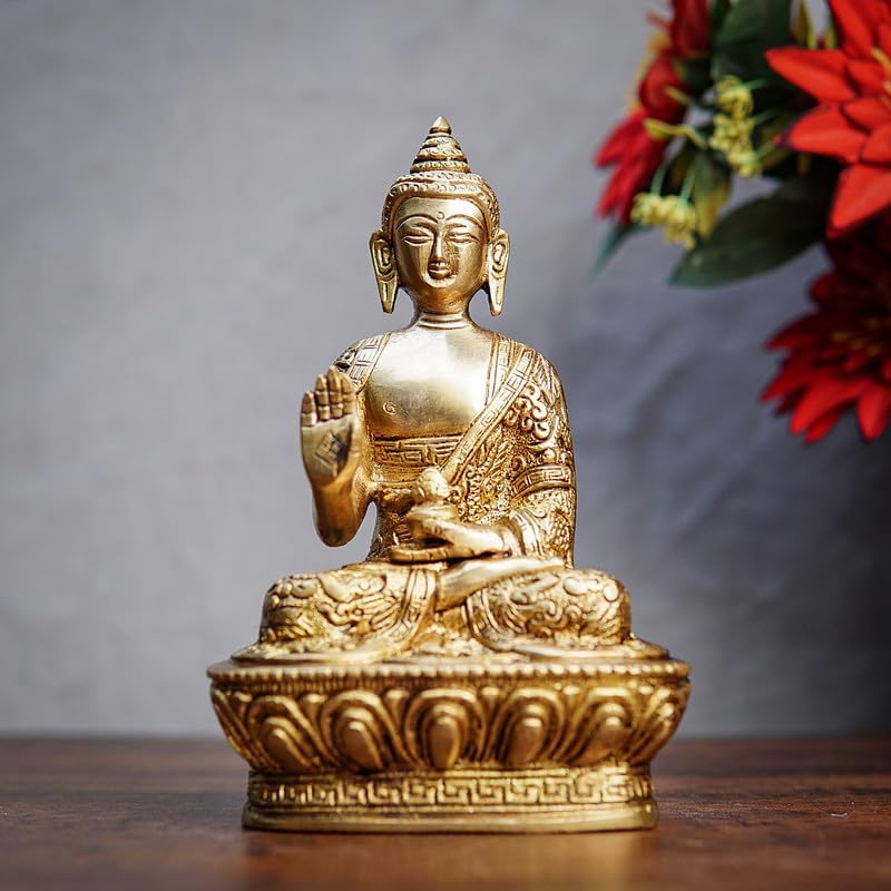 Statuestudio Brass Small Sitting Buddha Statue Golden Finish Meditation Idol