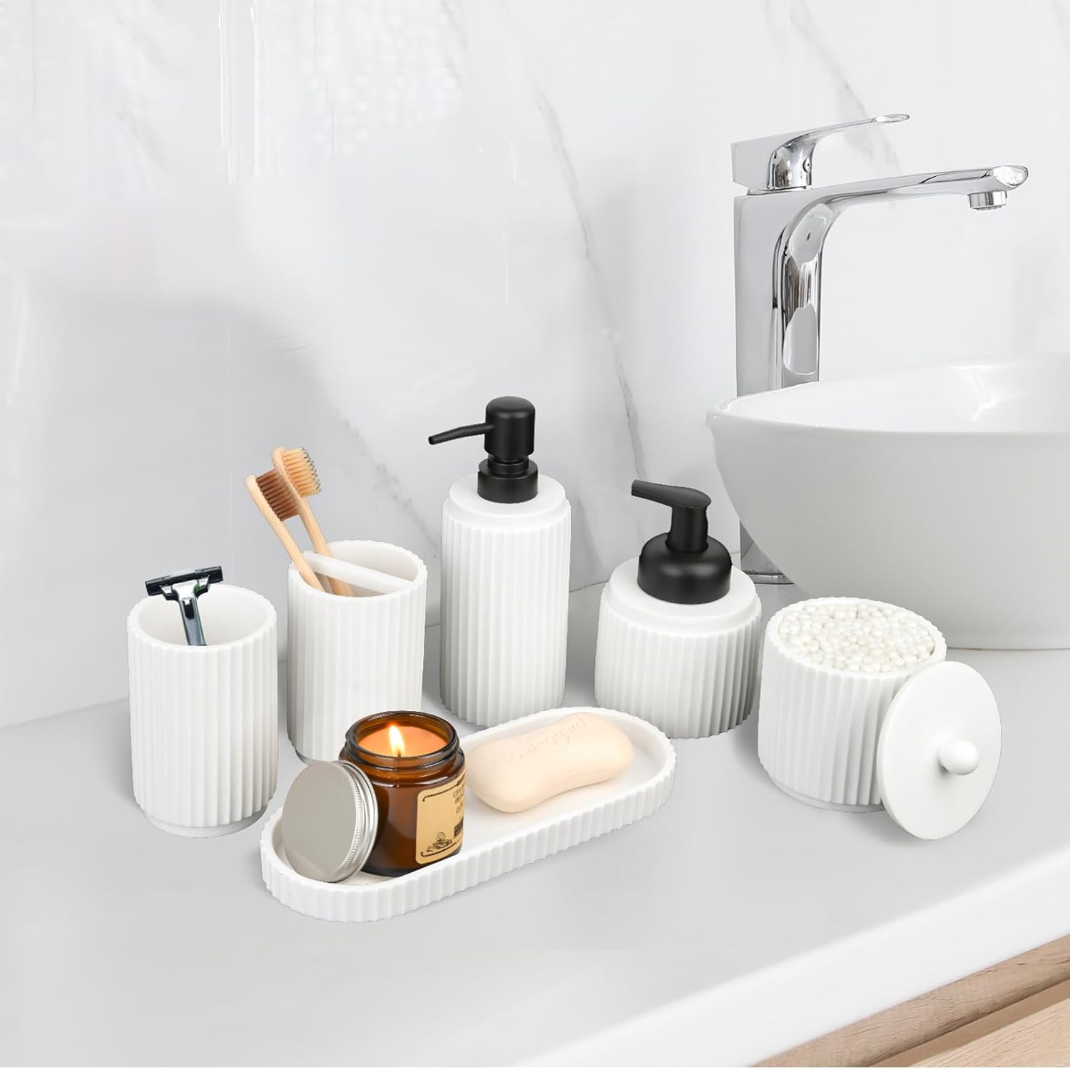 Deobath White 6-Piece Bathroom Accessory Set 1