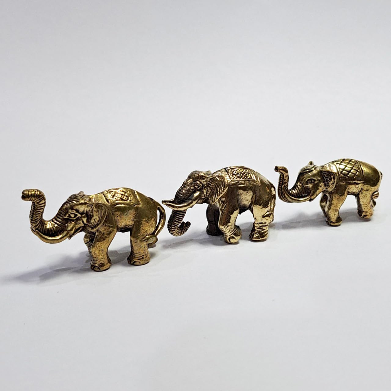Thai Sawasdee Gold Elephant Statues Set of 3