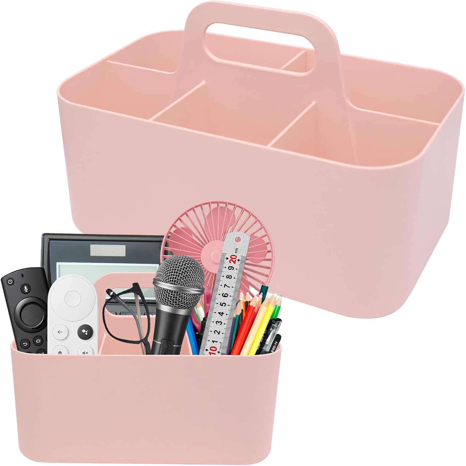 Pink Plastic Shower Caddy with 5 Grids and Handle