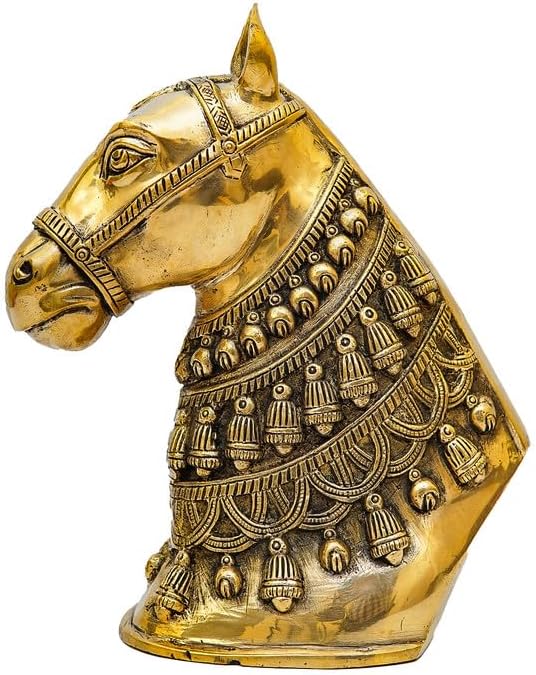 Statuestudio Horse Face Brass Statue - Gold Finish
