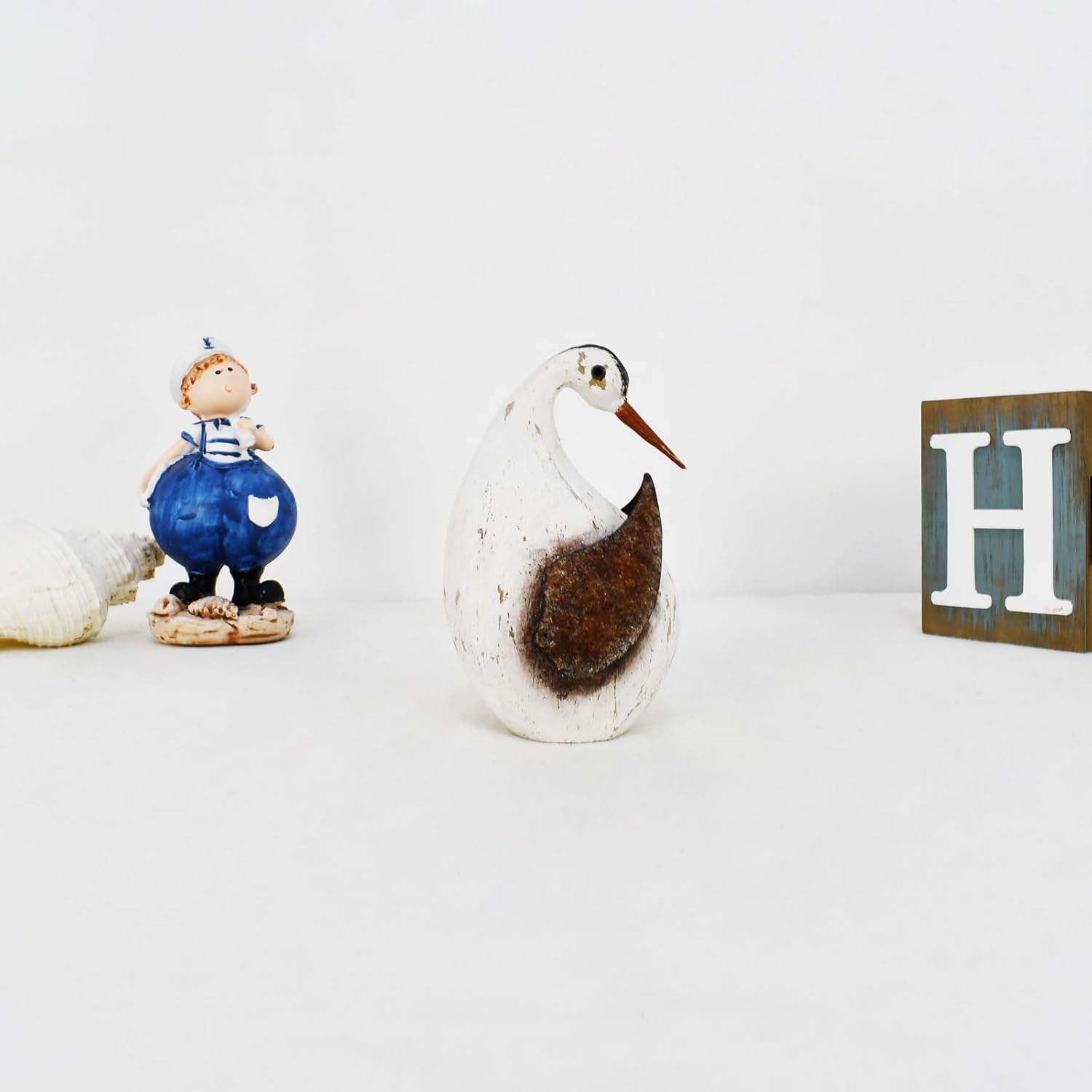 Wooden Seabird Sculpture Nautical Decor Statue