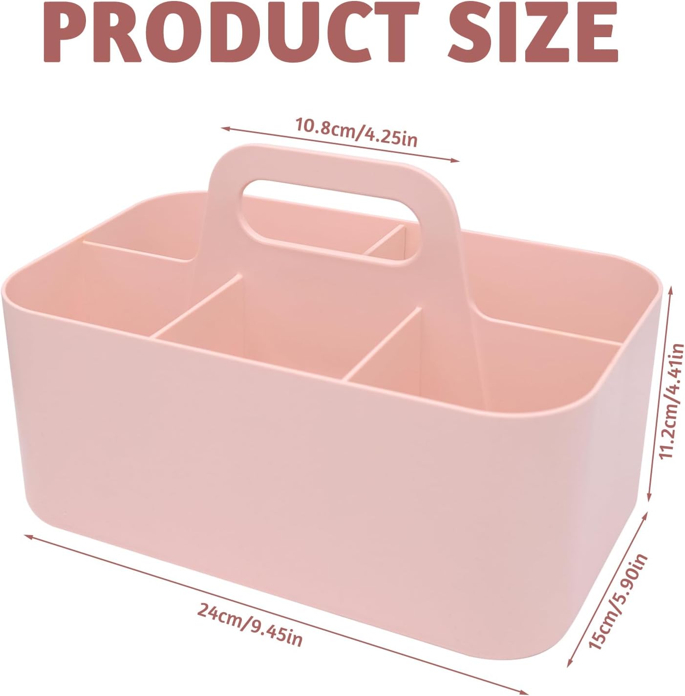 Pink Plastic Shower Caddy with 5 Grids and Handle