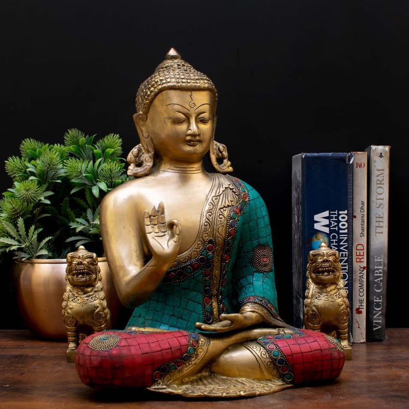 Statuestudio Blessing Buddha Statue in Golden Brass