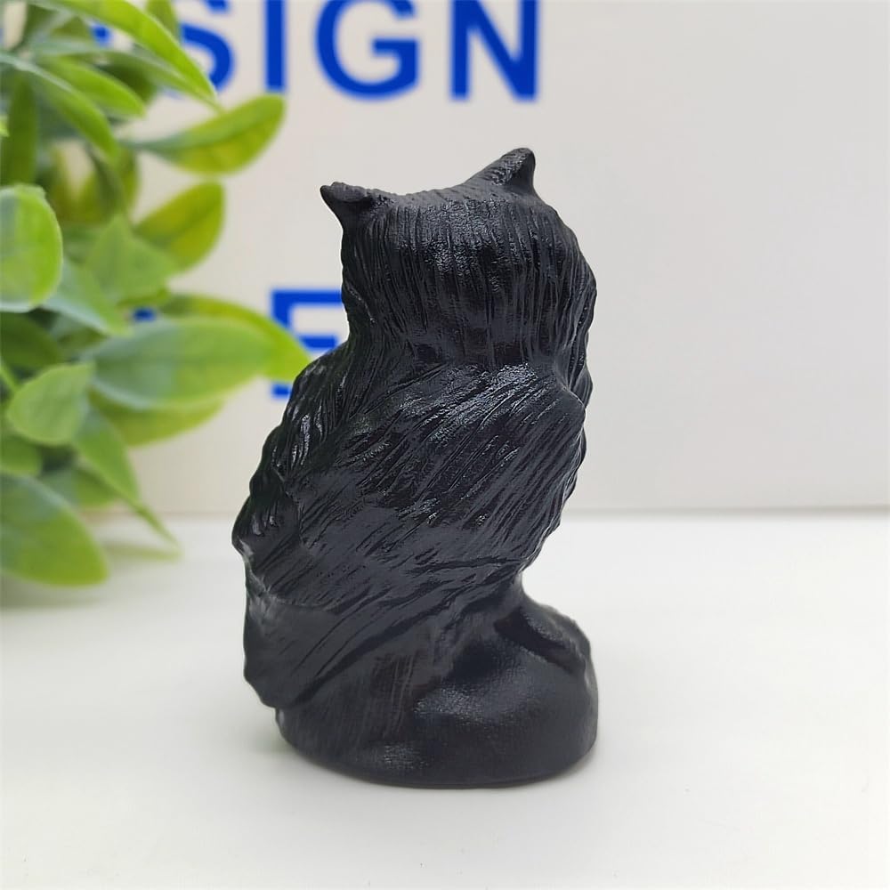 Natural Obsidian Owl Skull Figurine Decoration