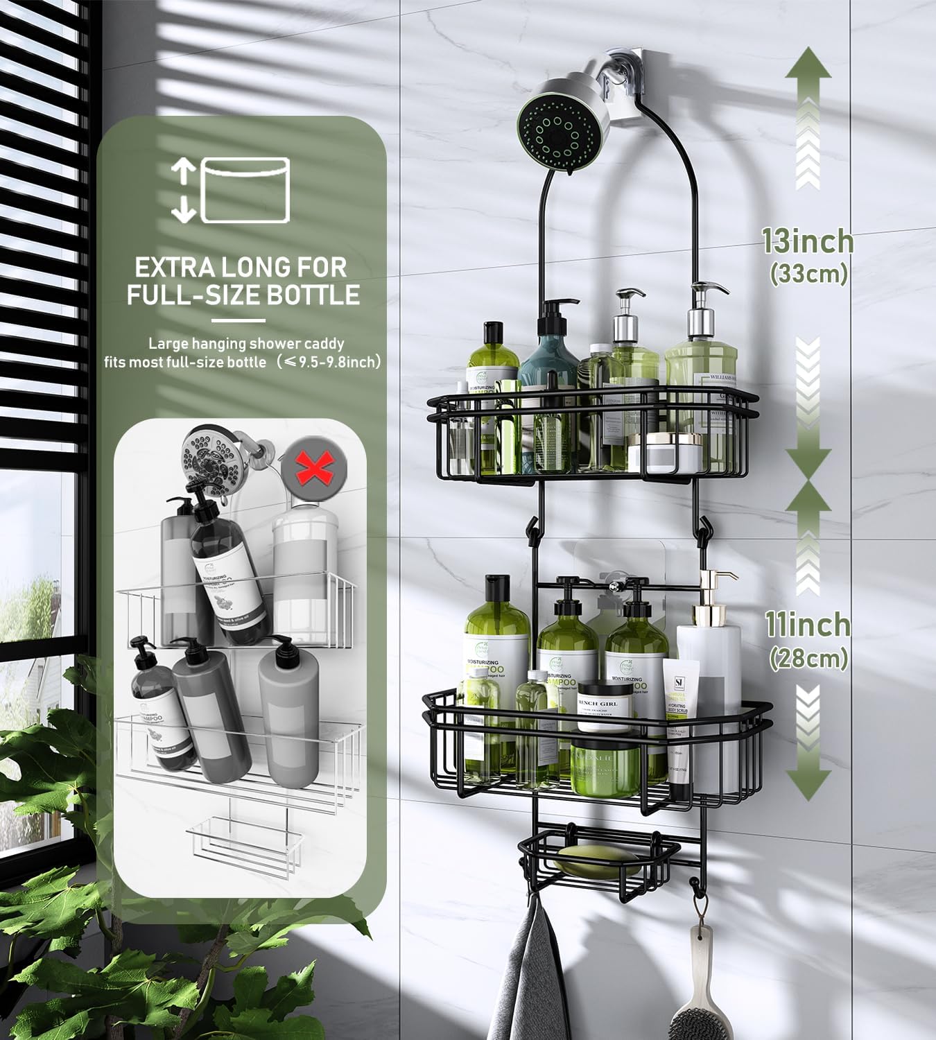 WXCGX Hanging Shower Caddy with 2 Baskets and Hooks