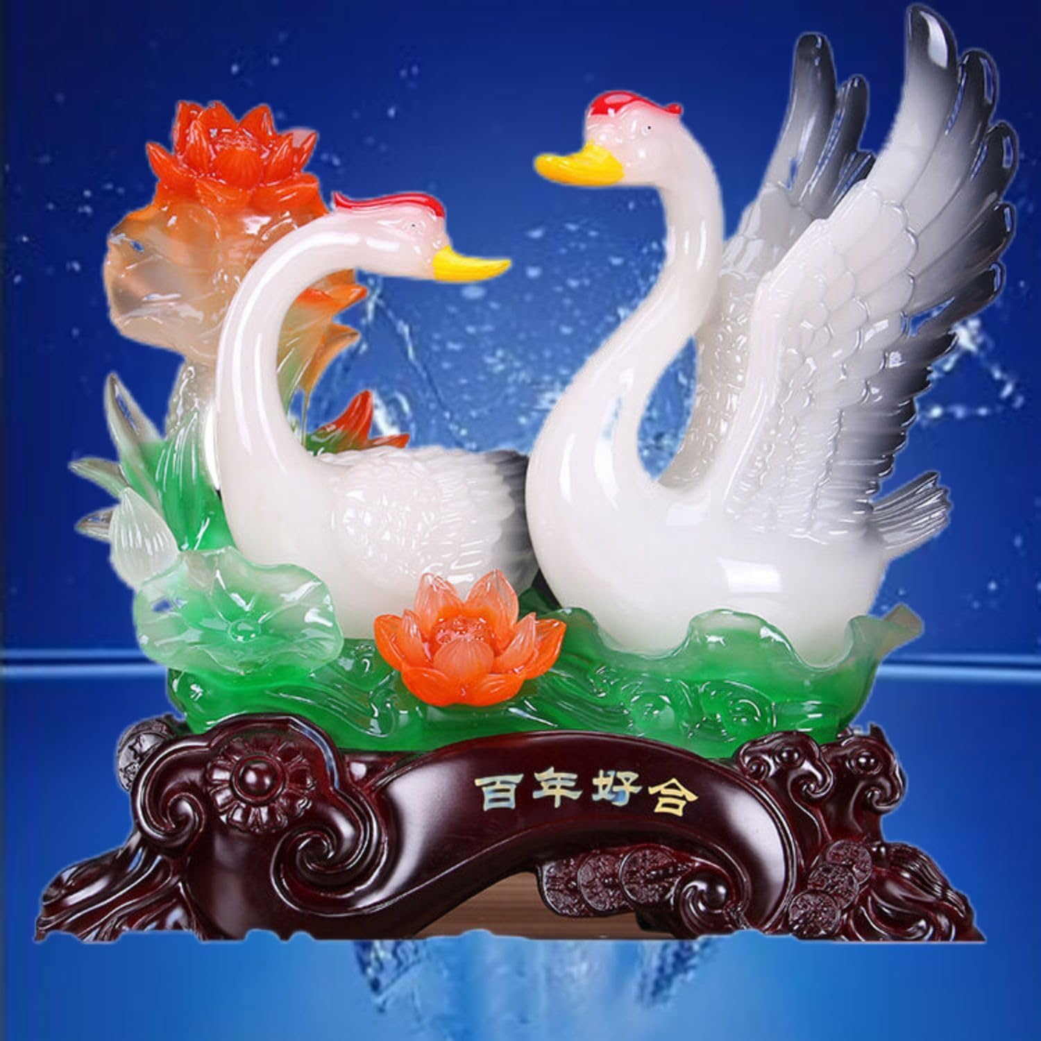 Feng Shui Wealth Prosperity Swan and Crane Sculpture