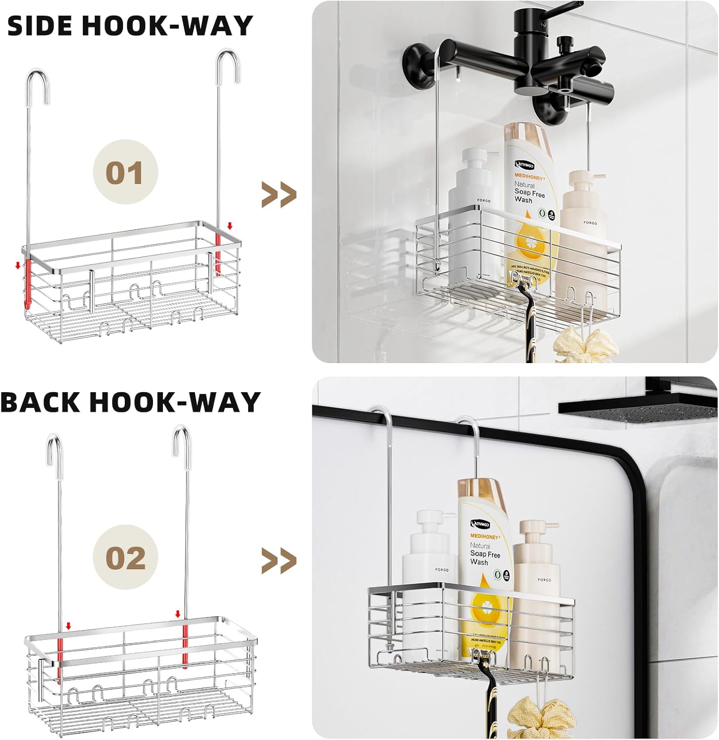 SHANSHUI Shower Caddy with 304 Stainless Steel Hooks