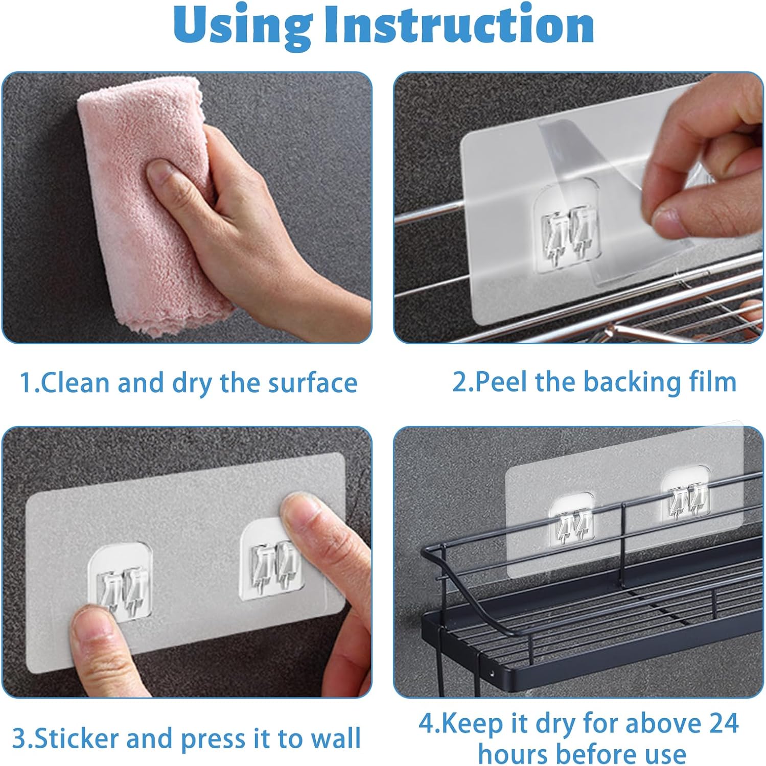 ChrisW 4-Pack Clear Suction Sticker for Bathroom Shelf