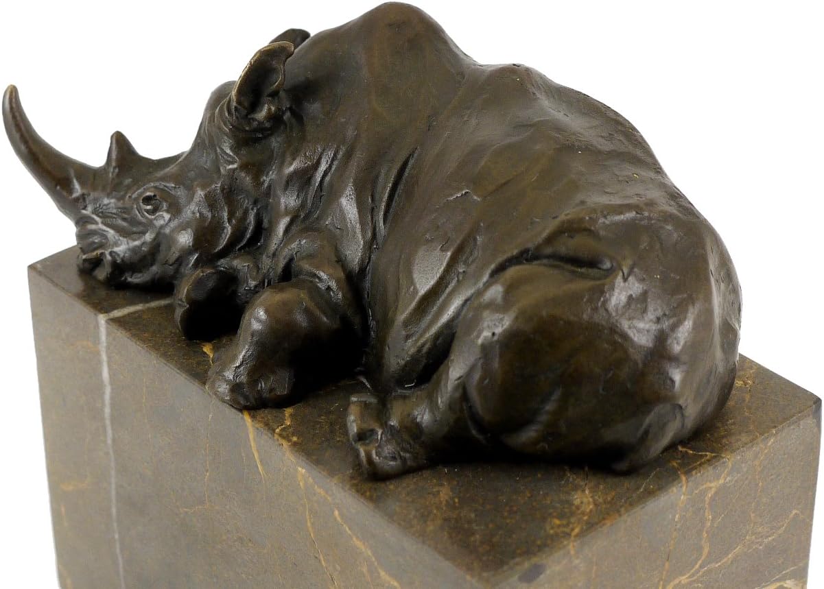 Animal Bronze Figure - Resting Rhino on Marble - Signed by Milo