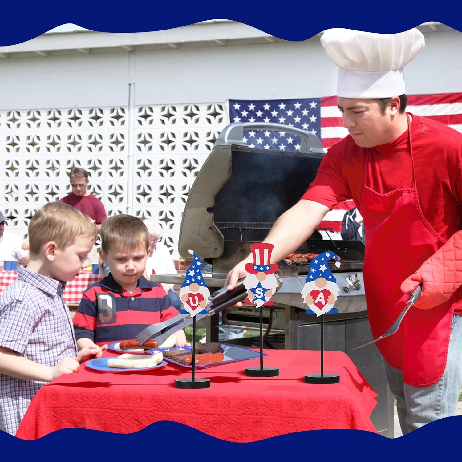 RoseCraft Patriotic Gnome Decorations RedWhiteBlue