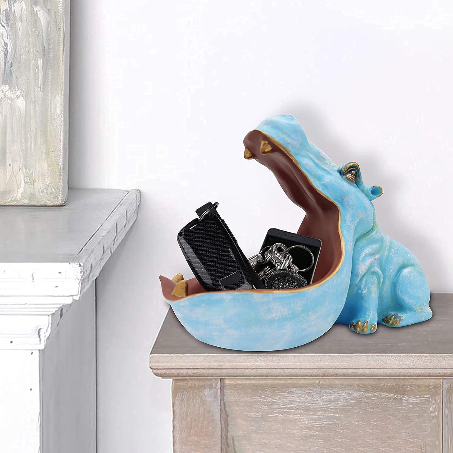aboxoo Hippo Statue Resin Candy Dish Key Bowl Storage Box