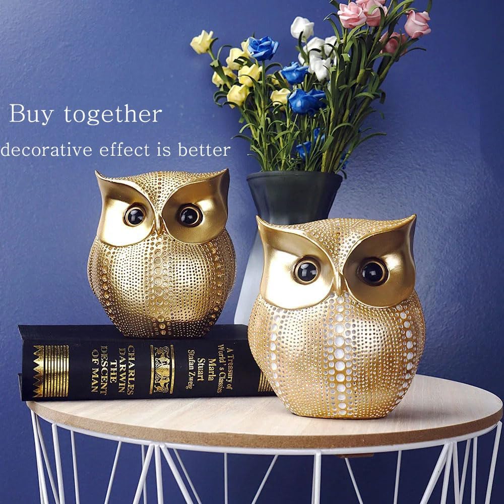 YIKESSHU Gold Owl Sculpture Modern Art Desk Decor