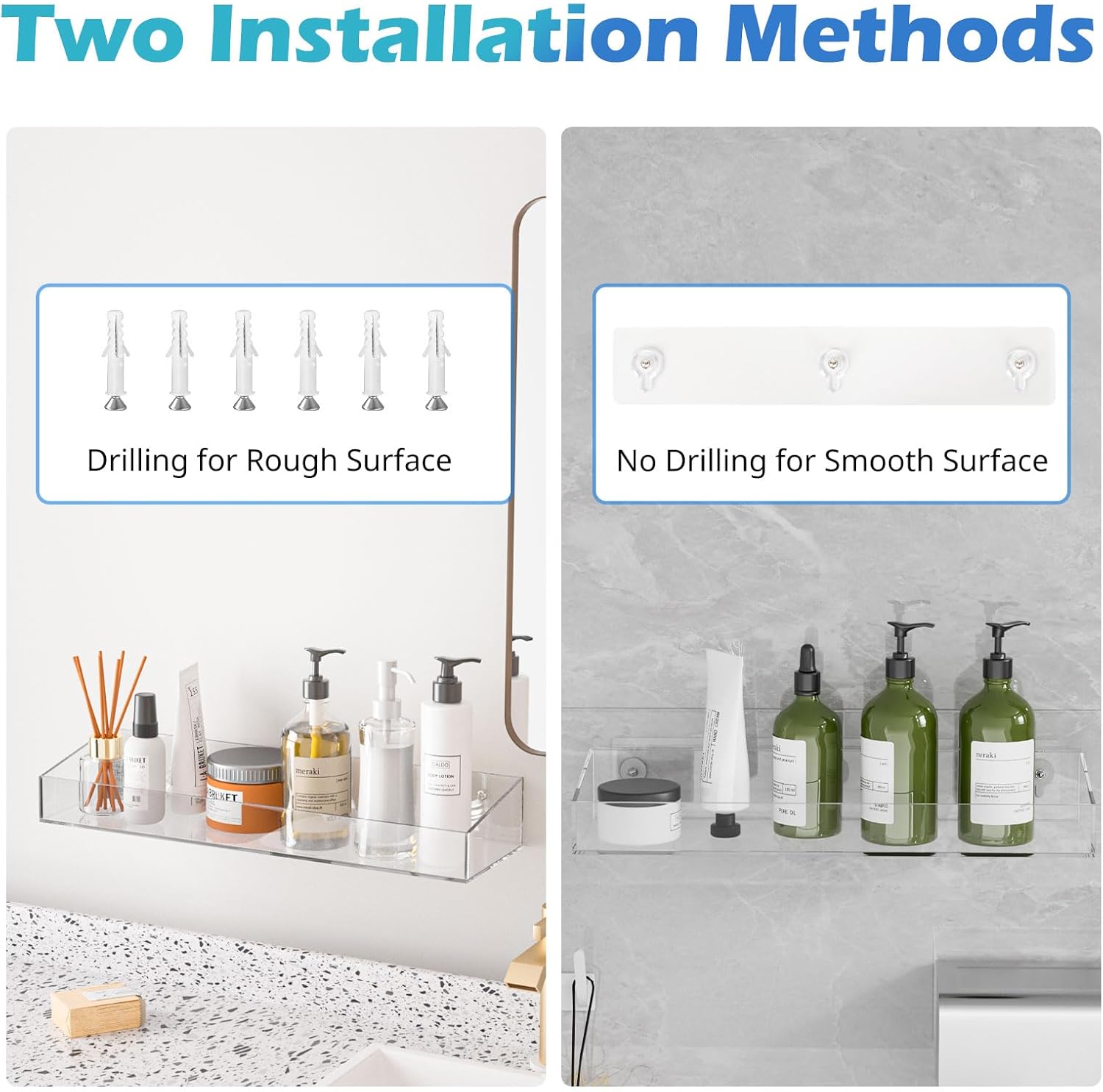 Durmmur 2Pack Acrylic Shower Shelves No Drilling