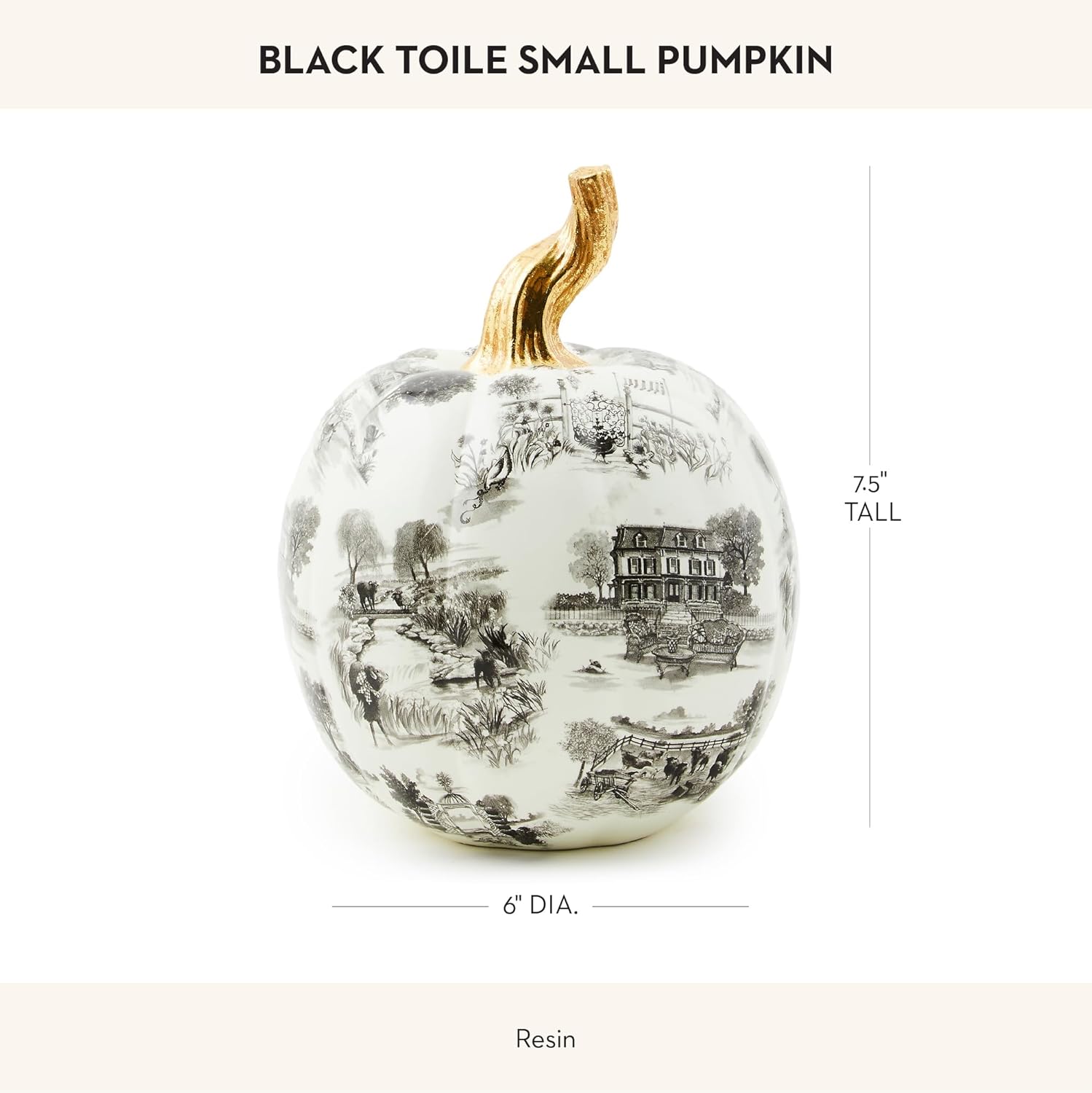 MACKENZIE-CHILDS Toile Black Resin Pumpkin Halloween Decor