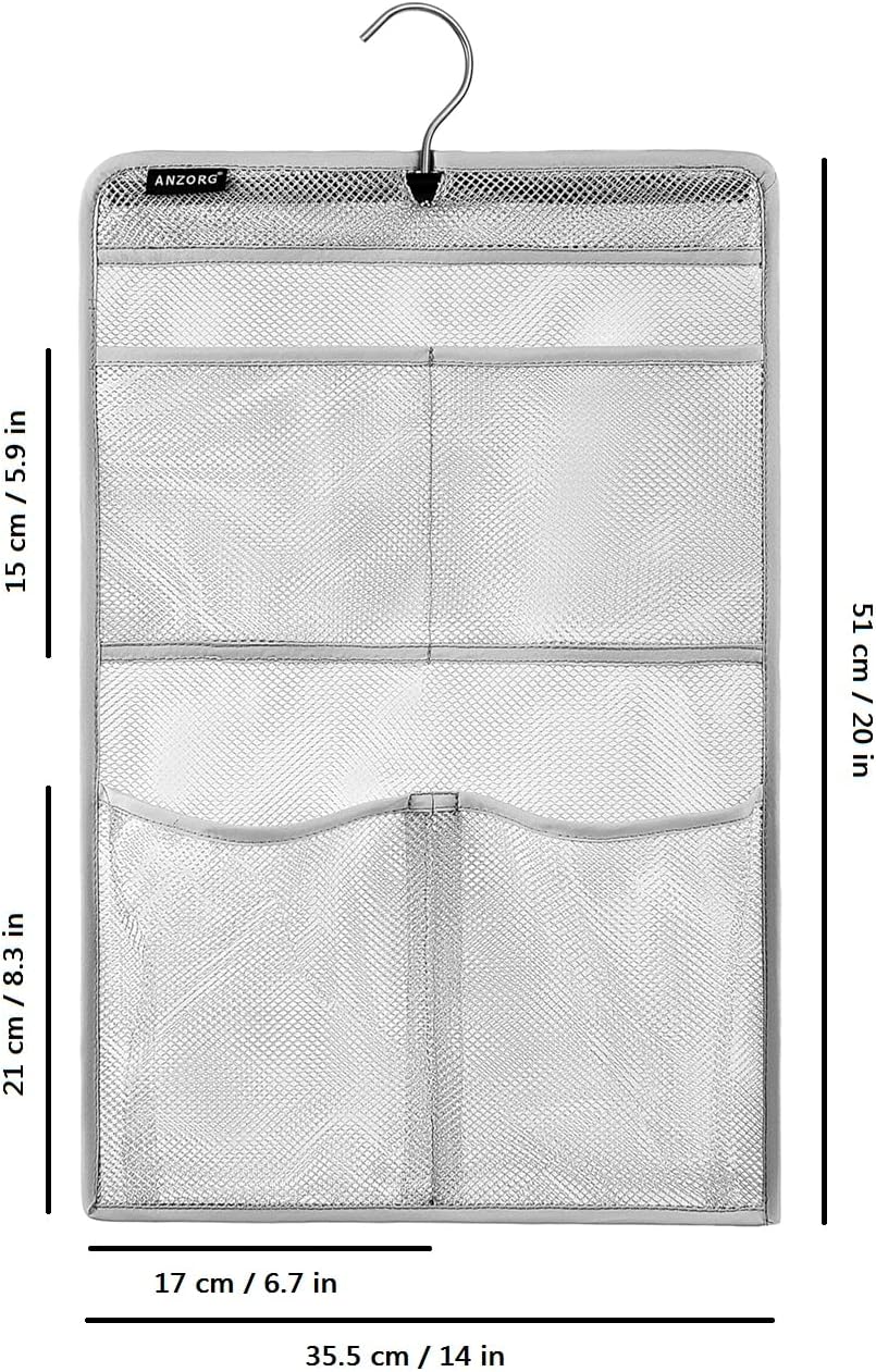 ANZORG Mesh Shower Caddy with 4 Pockets and Rotating Hanger