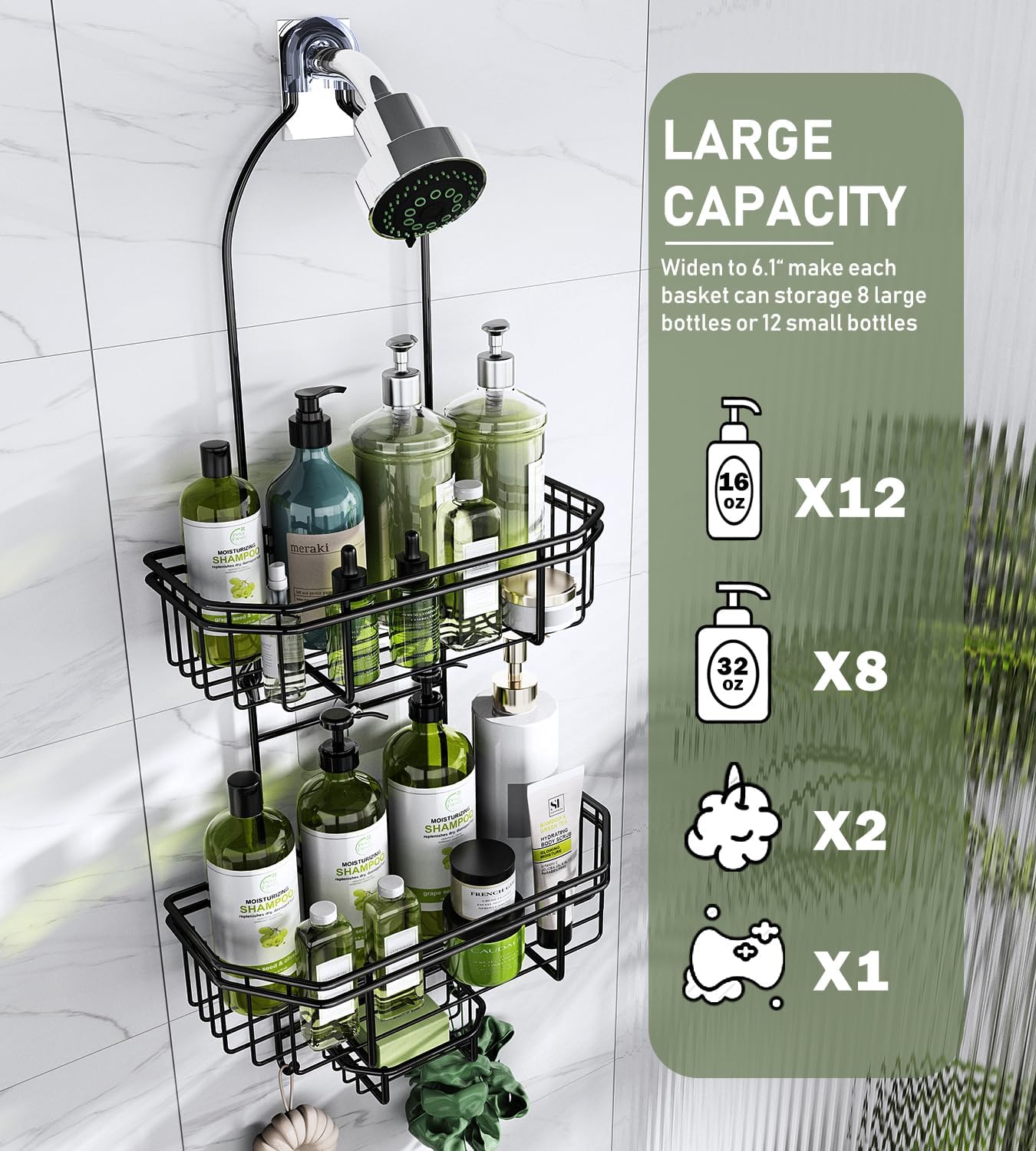 WXCGX Hanging Shower Caddy with 2 Baskets and Hooks