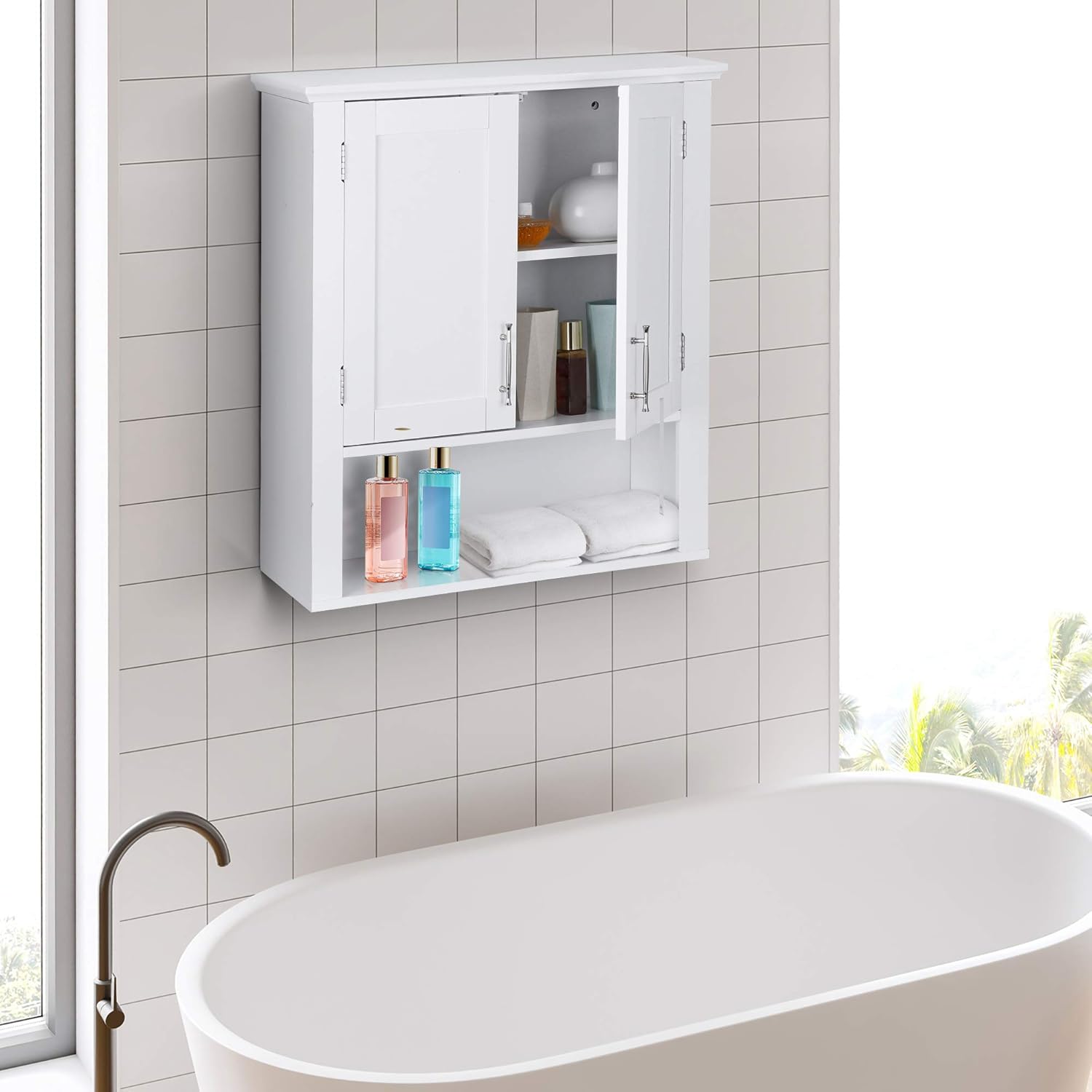 Saicool Wooden Medicine Cabinet with 2-Doors and 1-Shelf