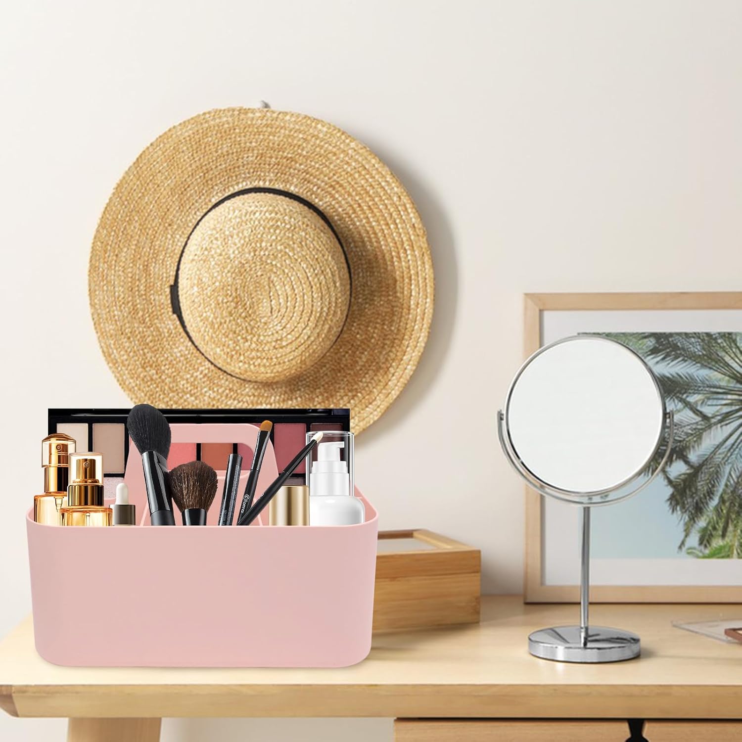 Pink Plastic Shower Caddy with 5 Grids and Handle