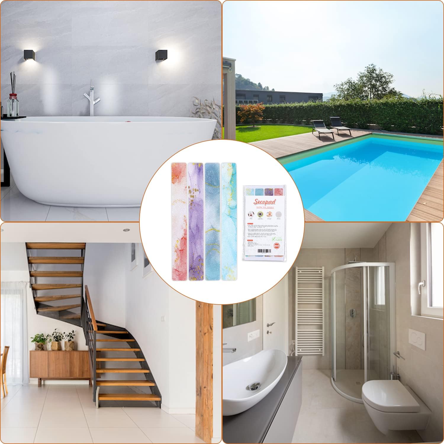 Secopad Anti-Slip Colorful Bathtub Strips 24 PCS