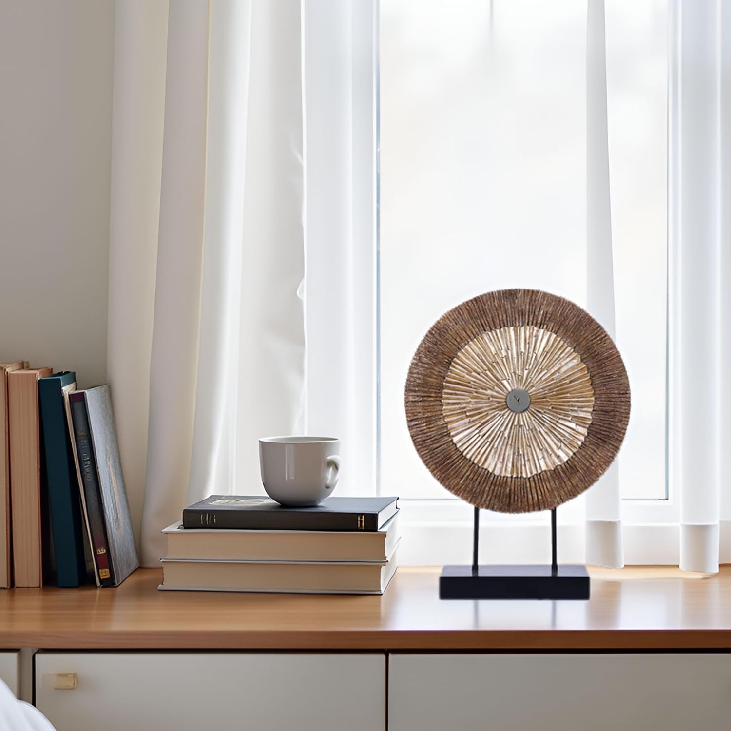 XMGZQ Modern Round Wood Statue Cabinet Decor